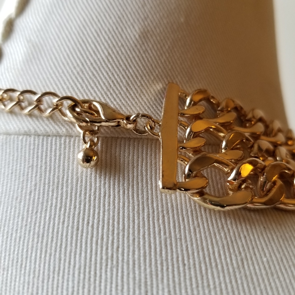 Gold Multi Chain Rhinestone Statement Necklace - image 6